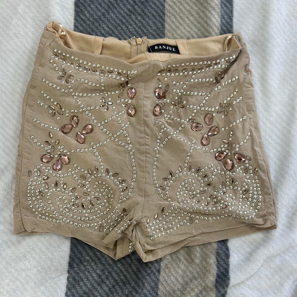 Banjul Tan High Waist Crochet Shorts